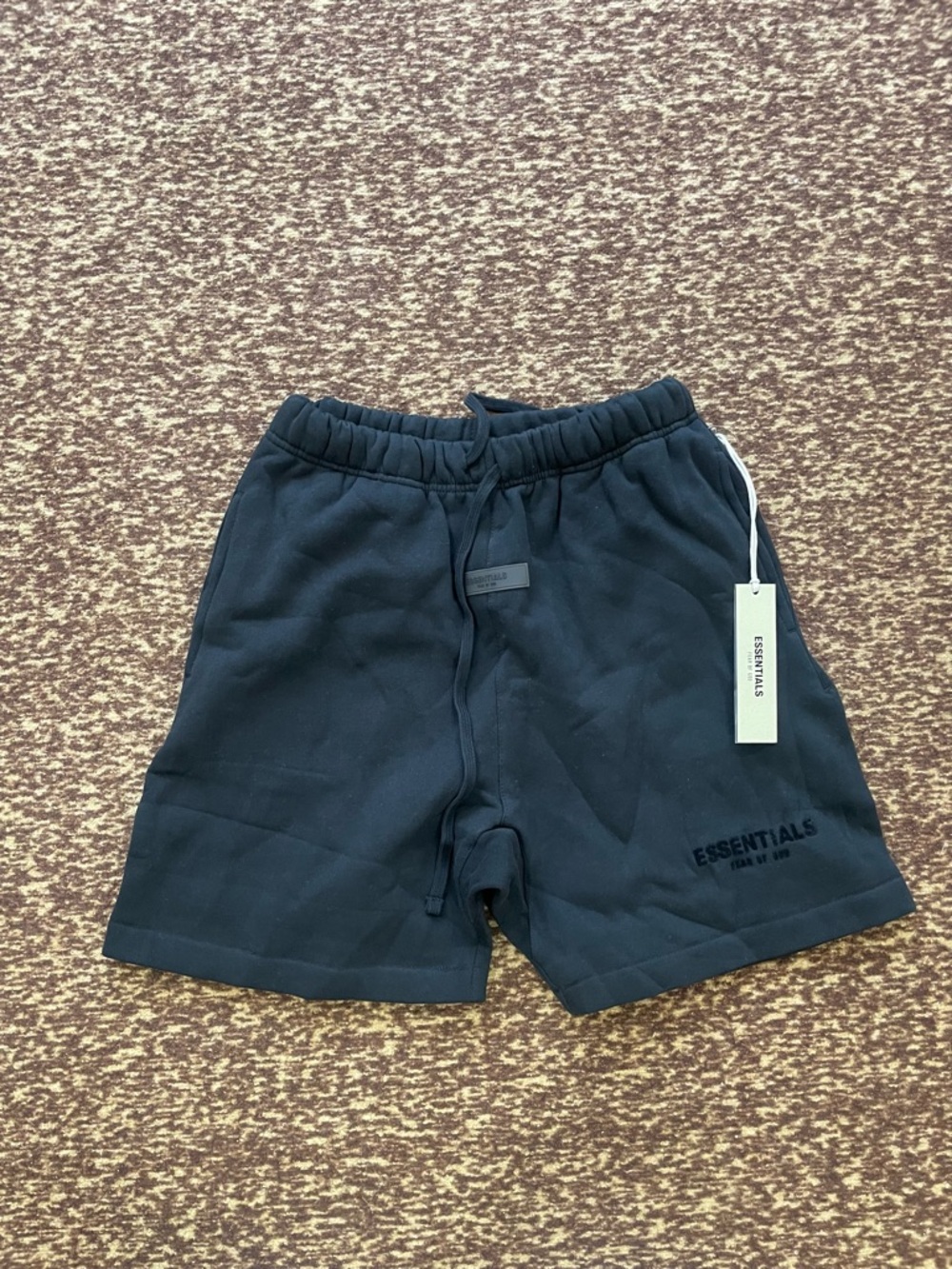 ESSENTIALS Black Cotton Drawstring Shorts